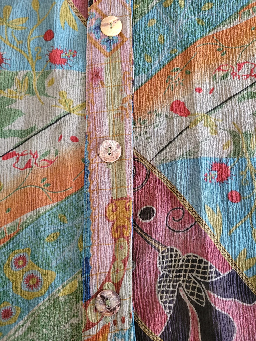 Vintage Citron Santa Monica 100% Silk Semi Sheer Patchwork Floral Blouse XS - Picture 4 of 11